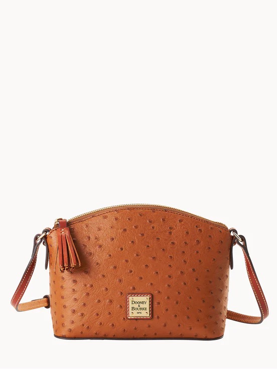 Dooney & Bourke Cognac Ostrich-Embossed Crossbody With Tassel